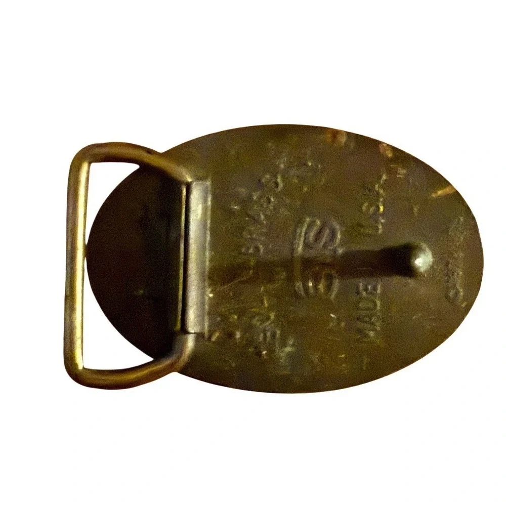 Vintage SIS Belt Buckle Blue Oval Cabochon Western Southwestern Stamped brass